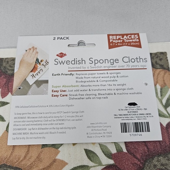 New Set of 2 Ritz Swedish Sponge Cloth 2 packs Fall Floral Sunflowers 6.7" x 8" - Picture 6 of 6